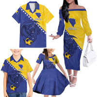 Custom Bosnia and Herzegovina Football 2026 Family Matching Off The Shoulder Long Sleeve Dress and Hawaiian Shirt The Dragons Of Europe - Wonder Print Shop