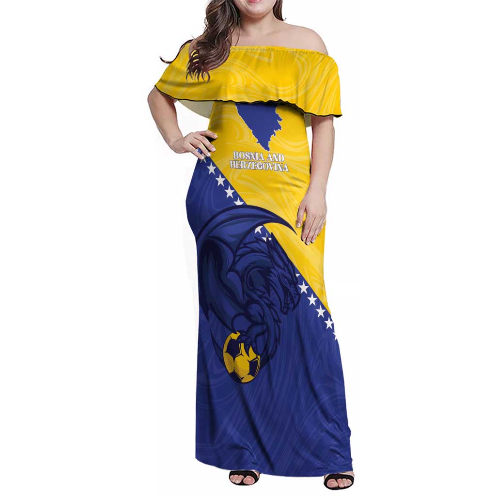 Custom Bosnia and Herzegovina Football 2026 Family Matching Off Shoulder Maxi Dress and Hawaiian Shirt The Dragons Of Europe - Wonder Print Shop