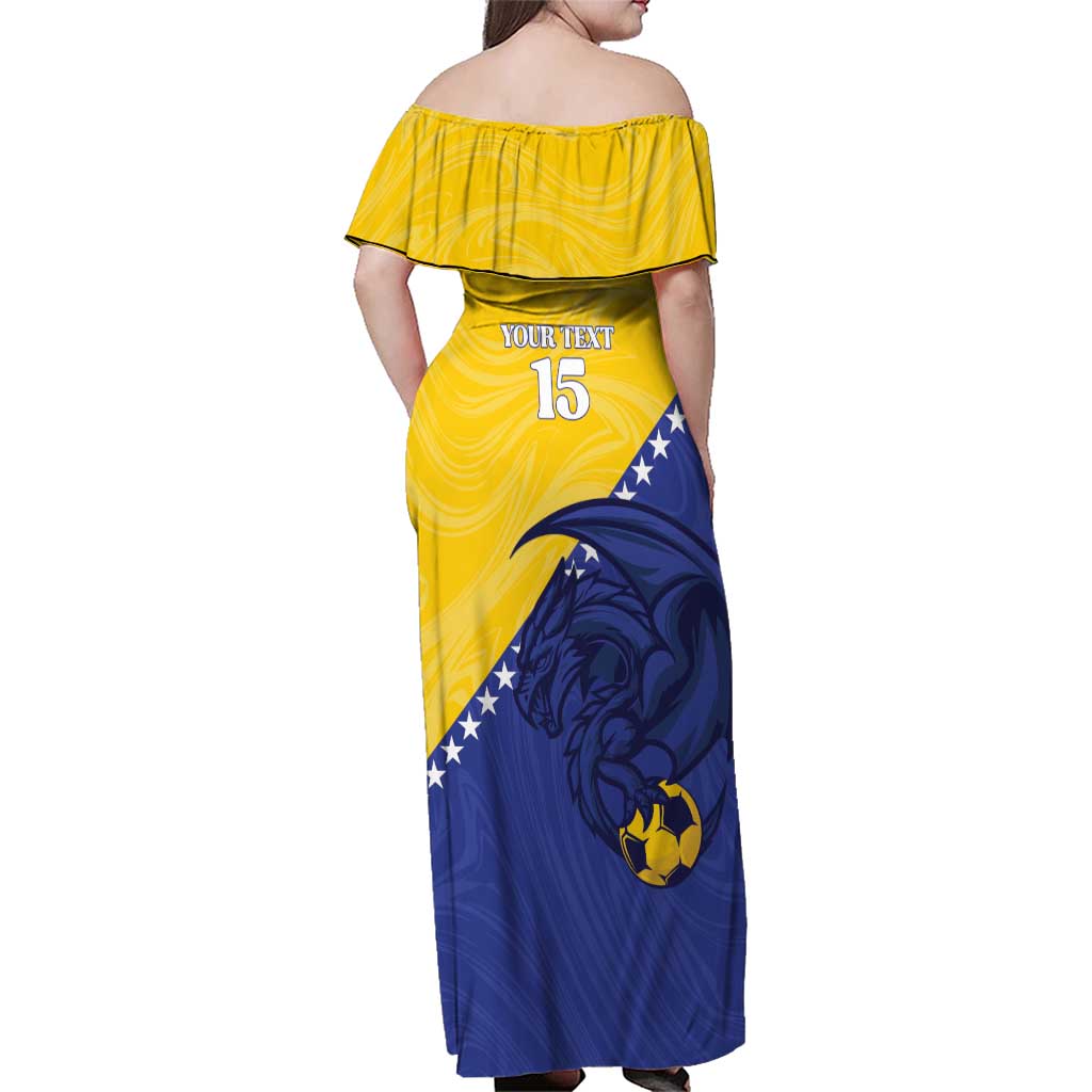 Custom Bosnia and Herzegovina Football 2026 Family Matching Off Shoulder Maxi Dress and Hawaiian Shirt The Dragons Of Europe - Wonder Print Shop