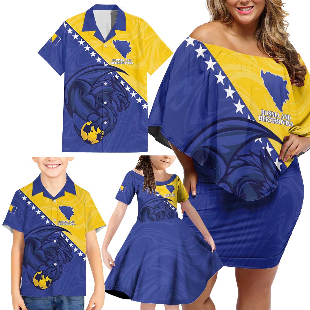 Custom Bosnia and Herzegovina Football 2026 Family Matching Off Shoulder Short Dress and Hawaiian Shirt The Dragons Of Europe - Wonder Print Shop