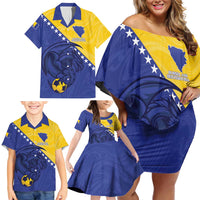 Custom Bosnia and Herzegovina Football 2026 Family Matching Off Shoulder Short Dress and Hawaiian Shirt The Dragons Of Europe - Wonder Print Shop