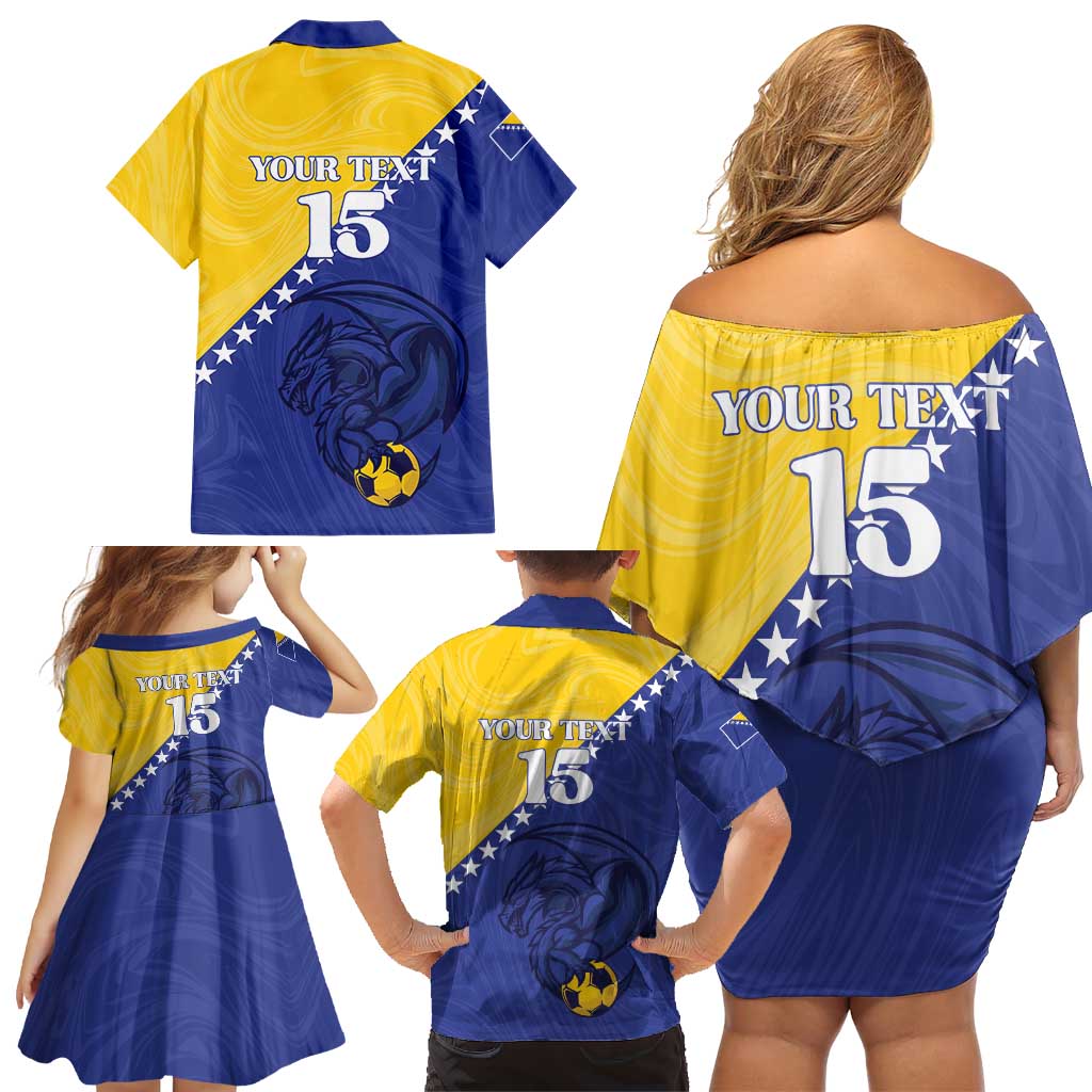 Custom Bosnia and Herzegovina Football 2026 Family Matching Off Shoulder Short Dress and Hawaiian Shirt The Dragons Of Europe - Wonder Print Shop
