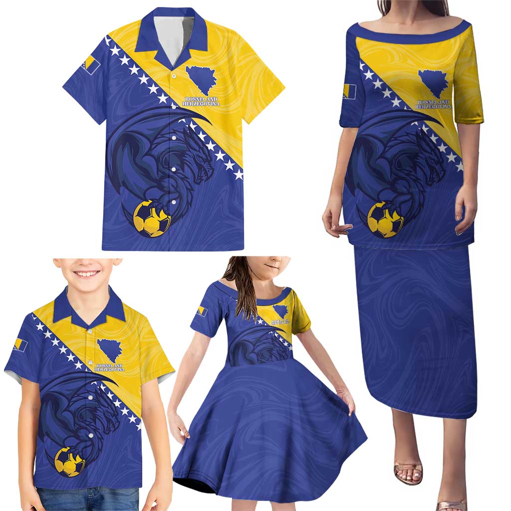 Custom Bosnia and Herzegovina Football 2026 Family Matching Puletasi and Hawaiian Shirt The Dragons Of Europe - Wonder Print Shop