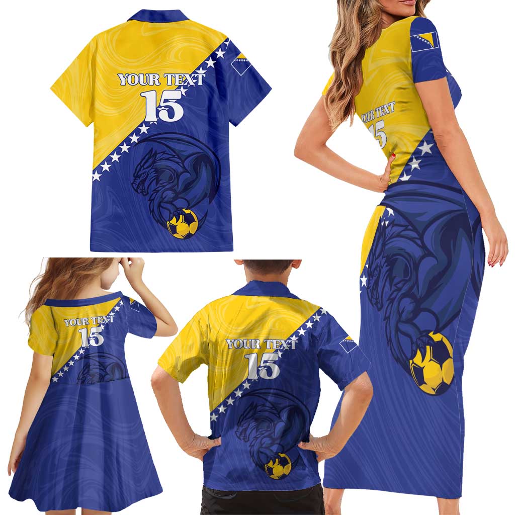 Custom Bosnia and Herzegovina Football 2026 Family Matching Short Sleeve Bodycon Dress and Hawaiian Shirt The Dragons Of Europe - Wonder Print Shop