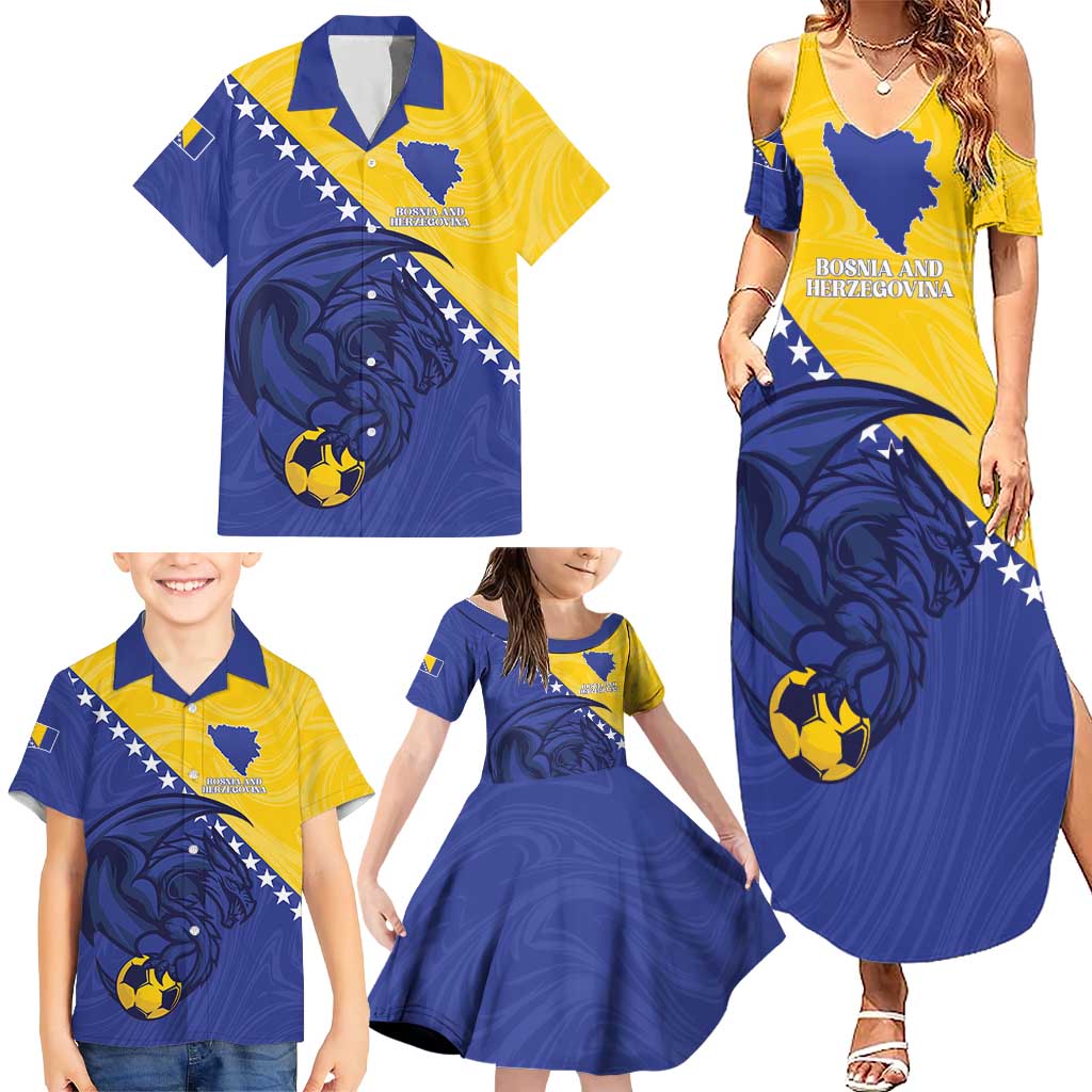 Custom Bosnia and Herzegovina Football 2026 Family Matching Summer Maxi Dress and Hawaiian Shirt The Dragons Of Europe - Wonder Print Shop