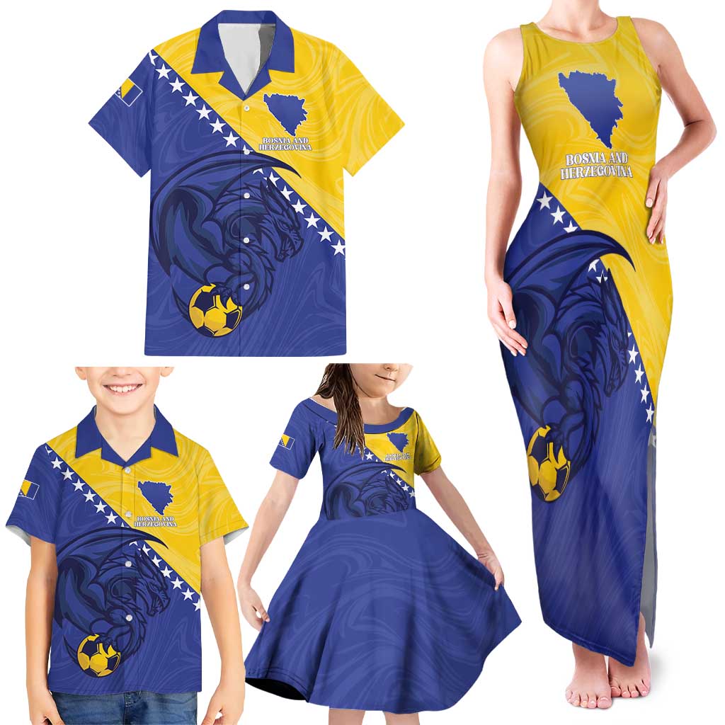 Custom Bosnia and Herzegovina Football 2026 Family Matching Tank Maxi Dress and Hawaiian Shirt The Dragons Of Europe - Wonder Print Shop