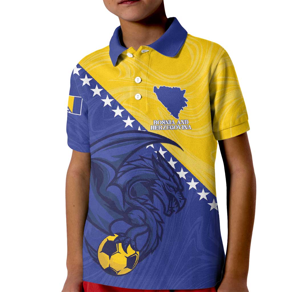 Custom Bosnia and Herzegovina Football 2026 Kid Polo Shirt The Dragons Of Europe - Wonder Print Shop