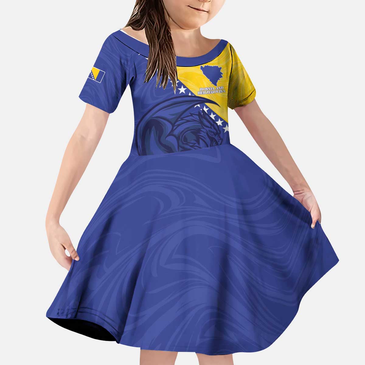 Custom Bosnia and Herzegovina Football 2026 Kid Short Sleeve Dress The Dragons Of Europe - Wonder Print Shop