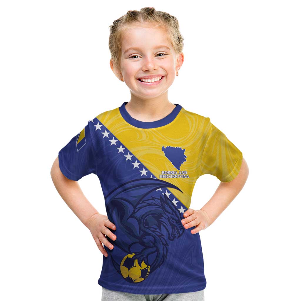 Custom Bosnia and Herzegovina Football 2026 Kid T Shirt The Dragons Of Europe - Wonder Print Shop
