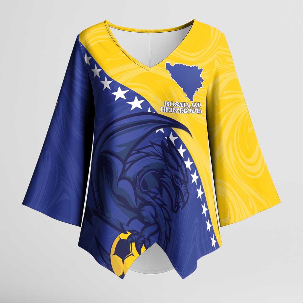 Custom Bosnia and Herzegovina Football 2026 Kimono Sleeve Blouse The Dragons Of Europe - Wonder Print Shop