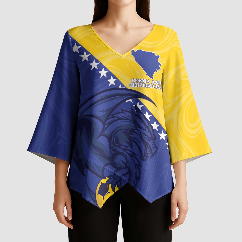 Custom Bosnia and Herzegovina Football 2026 Kimono Sleeve Blouse The Dragons Of Europe - Wonder Print Shop