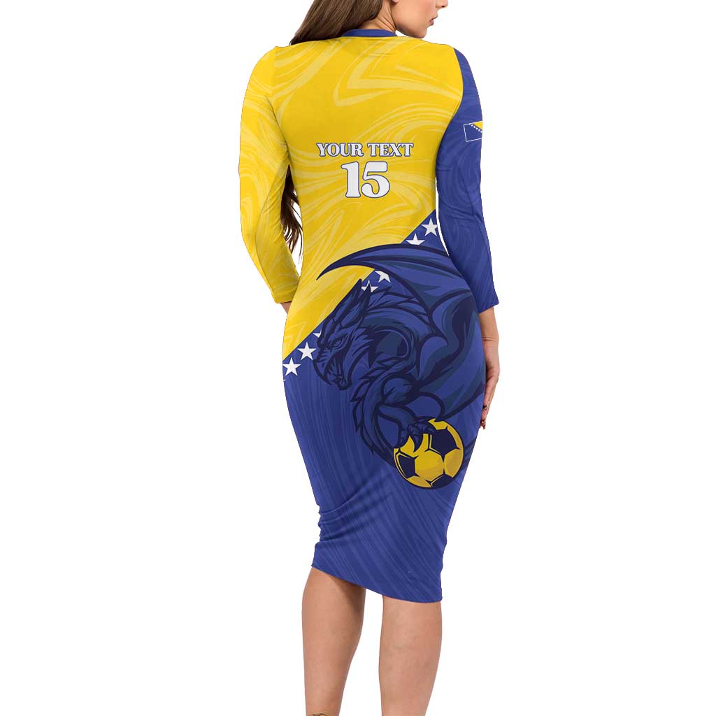 Custom Bosnia and Herzegovina Football 2026 Long Sleeve Bodycon Dress The Dragons Of Europe - Wonder Print Shop