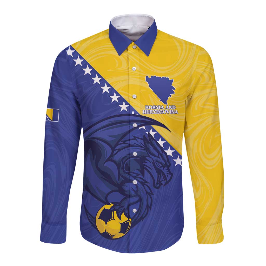 Custom Bosnia and Herzegovina Football 2026 Long Sleeve Button Shirt The Dragons Of Europe - Wonder Print Shop