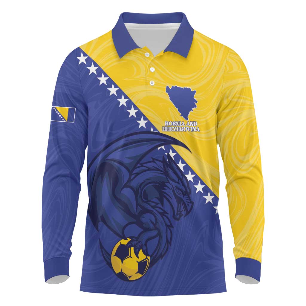 Custom Bosnia and Herzegovina Football 2026 Long Sleeve Polo Shirt The Dragons Of Europe - Wonder Print Shop