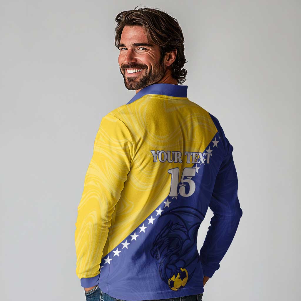 Custom Bosnia and Herzegovina Football 2026 Long Sleeve Polo Shirt The Dragons Of Europe - Wonder Print Shop