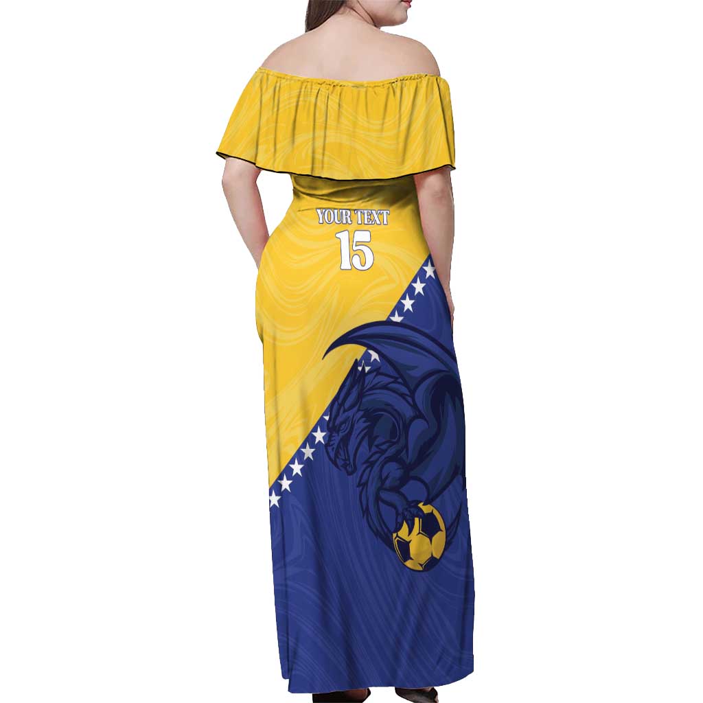 Custom Bosnia and Herzegovina Football 2026 Off Shoulder Maxi Dress The Dragons Of Europe - Wonder Print Shop