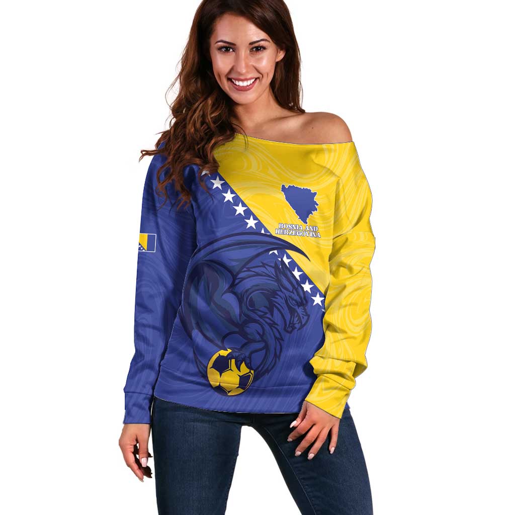 Custom Bosnia and Herzegovina Football 2026 Off Shoulder Sweater The Dragons Of Europe - Wonder Print Shop