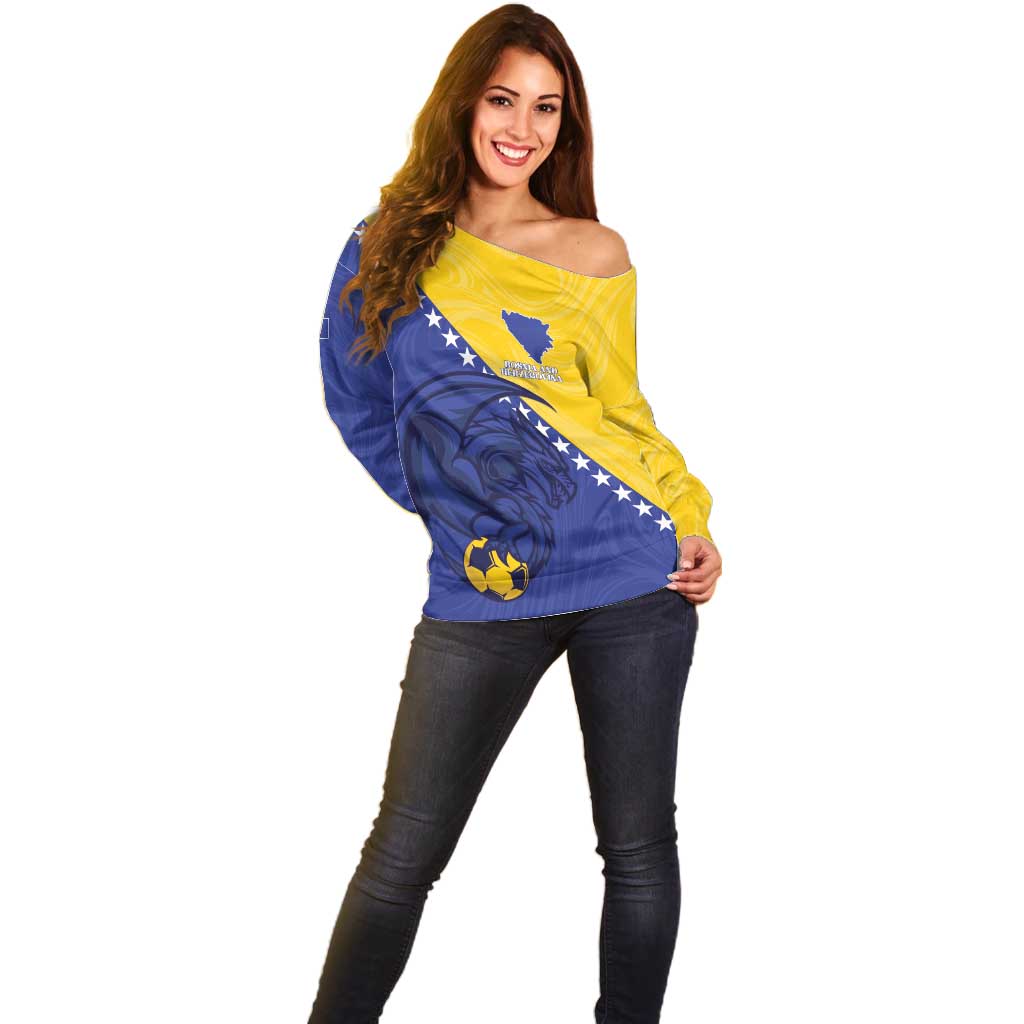 Custom Bosnia and Herzegovina Football 2026 Off Shoulder Sweater The Dragons Of Europe - Wonder Print Shop