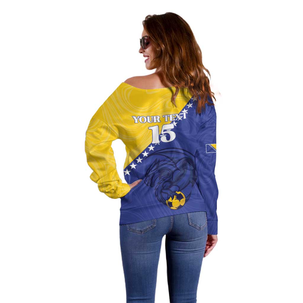 Custom Bosnia and Herzegovina Football 2026 Off Shoulder Sweater The Dragons Of Europe - Wonder Print Shop