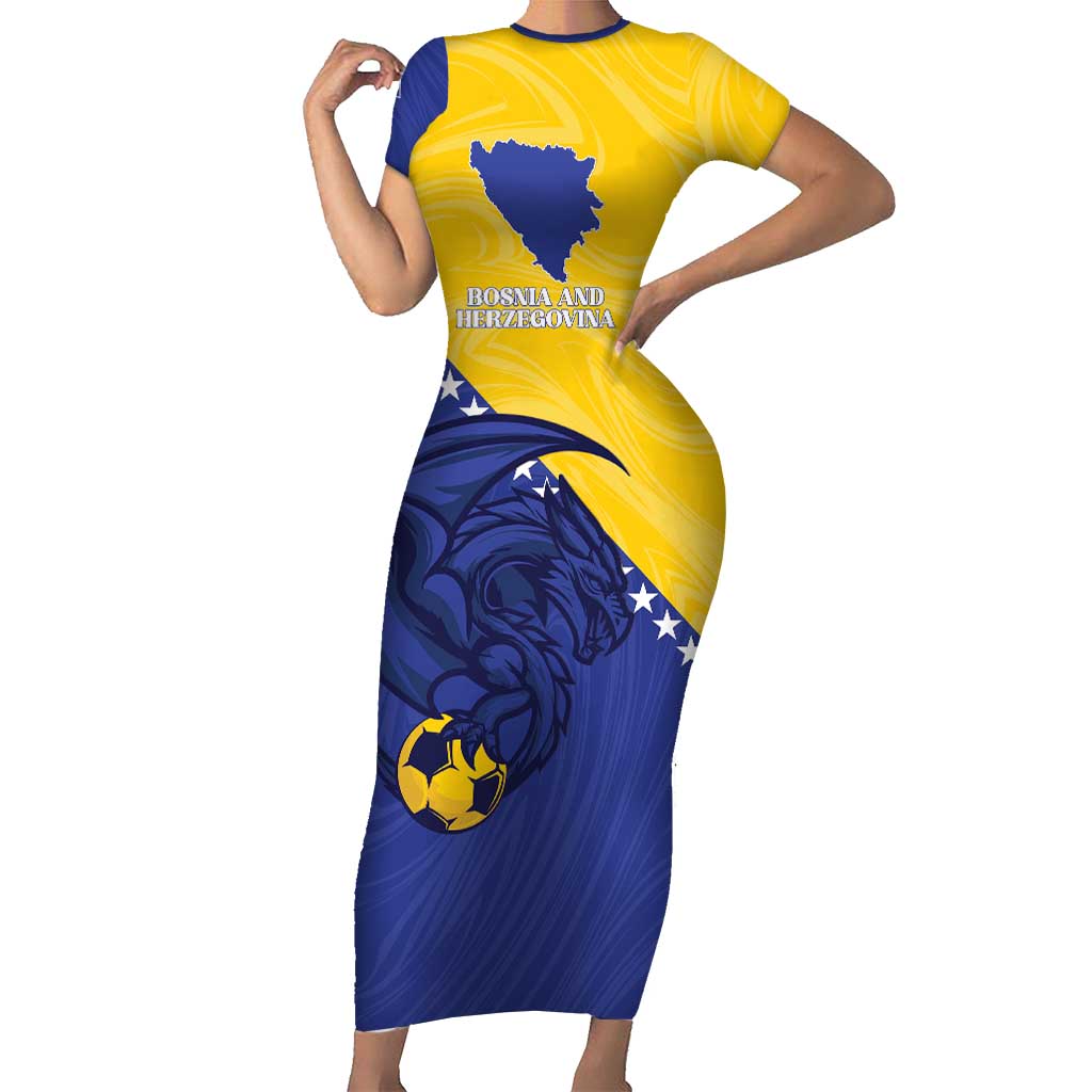 Custom Bosnia and Herzegovina Football 2026 Short Sleeve Bodycon Dress The Dragons Of Europe - Wonder Print Shop