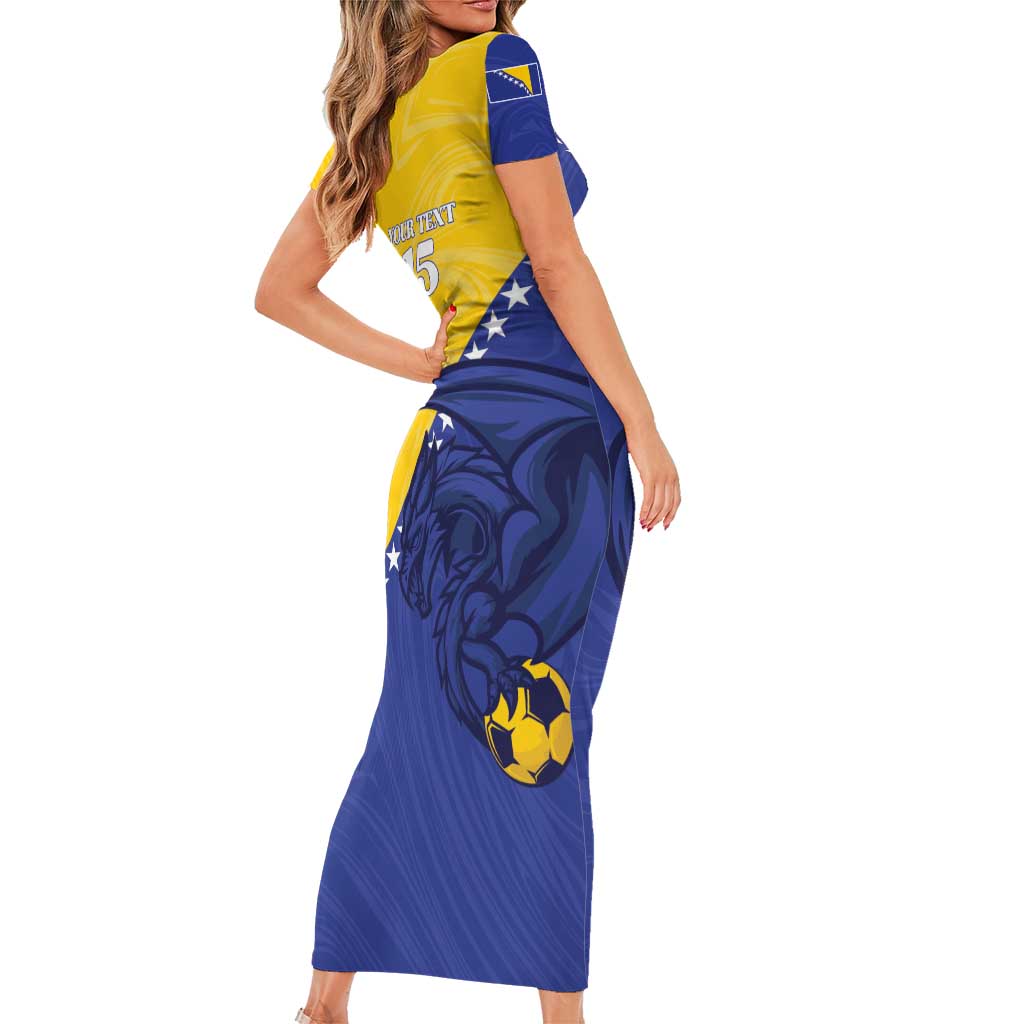 Custom Bosnia and Herzegovina Football 2026 Short Sleeve Bodycon Dress The Dragons Of Europe - Wonder Print Shop