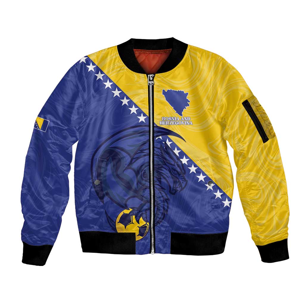 Custom Bosnia and Herzegovina Football 2026 Sleeve Zip Bomber Jacket The Dragons Of Europe - Wonder Print Shop