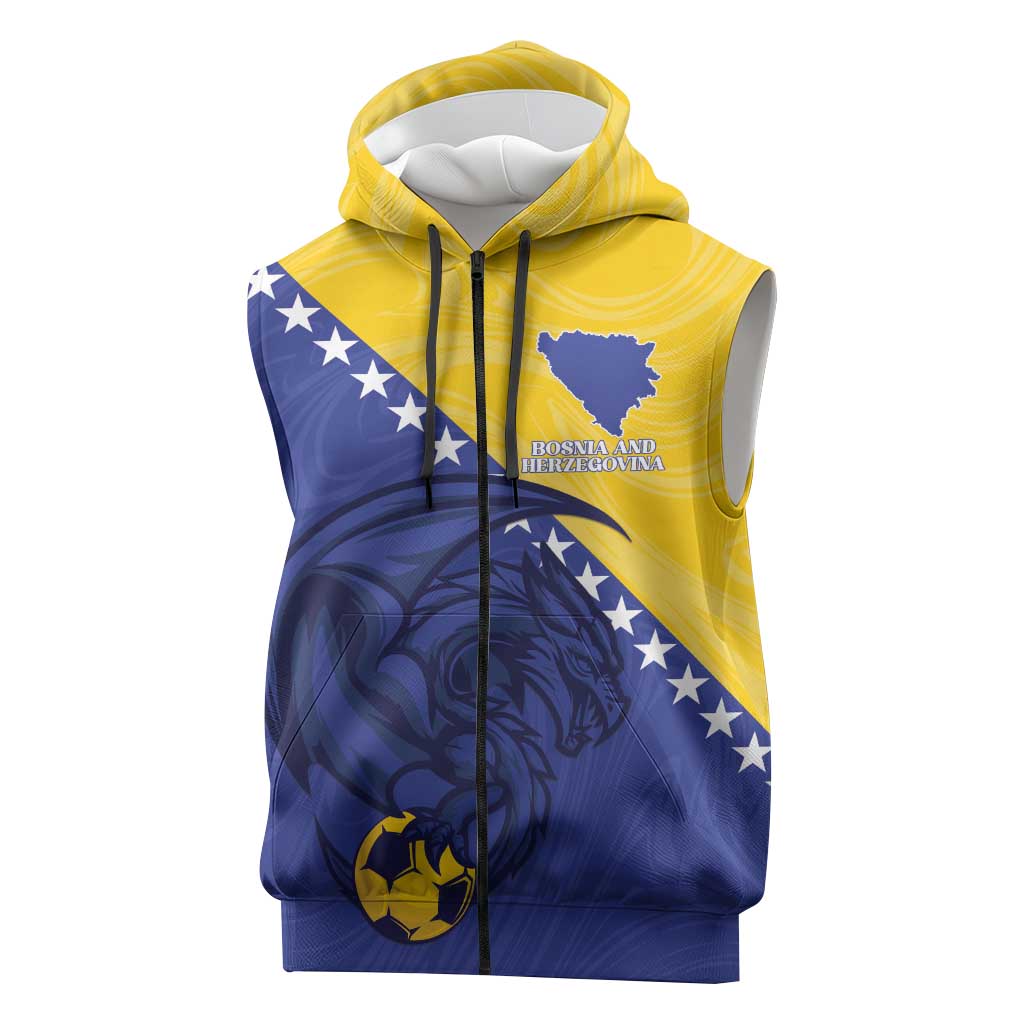 Custom Bosnia and Herzegovina Football 2026 Sleeveless Zip Hoodie The Dragons Of Europe - Wonder Print Shop