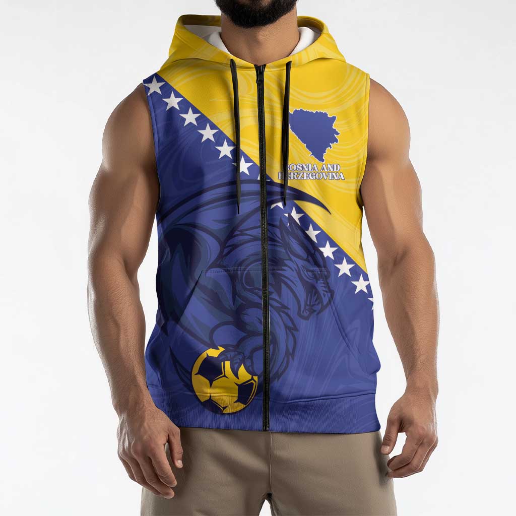 Custom Bosnia and Herzegovina Football 2026 Sleeveless Zip Hoodie The Dragons Of Europe - Wonder Print Shop
