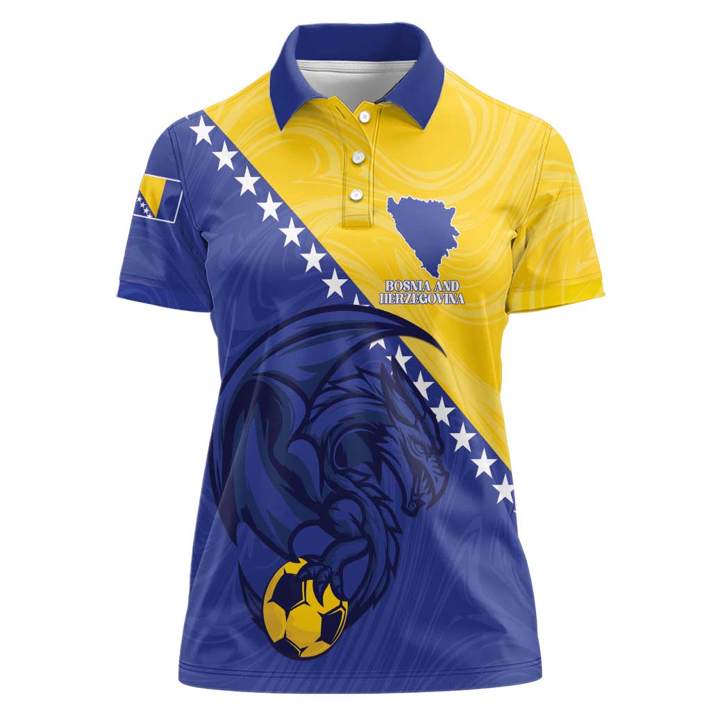 Custom Bosnia and Herzegovina Football 2026 Women Polo Shirt The Dragons Of Europe - Wonder Print Shop