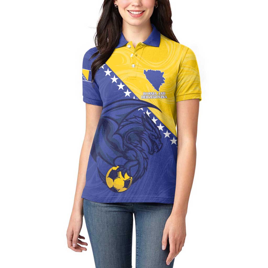 Custom Bosnia and Herzegovina Football 2026 Women Polo Shirt The Dragons Of Europe - Wonder Print Shop