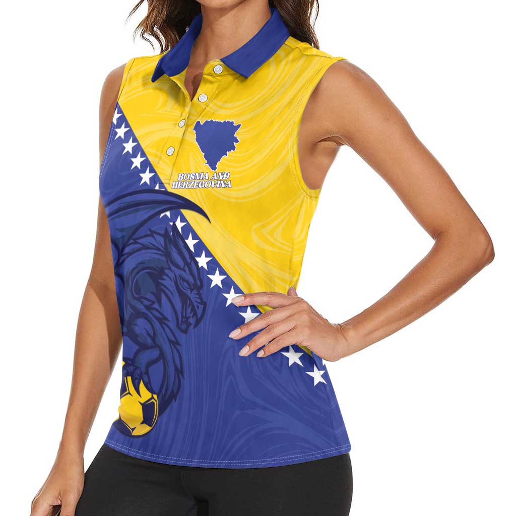 Custom Bosnia and Herzegovina Football 2026 Women Sleeveless Polo Shirt The Dragons Of Europe - Wonder Print Shop