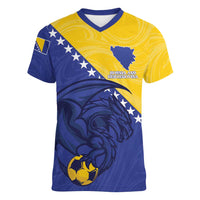 Custom Bosnia and Herzegovina Football 2026 Women V-Neck T-Shirt The Dragons Of Europe - Wonder Print Shop
