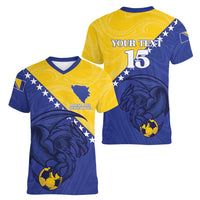 Custom Bosnia and Herzegovina Football 2026 Women V-Neck T-Shirt The Dragons Of Europe - Wonder Print Shop