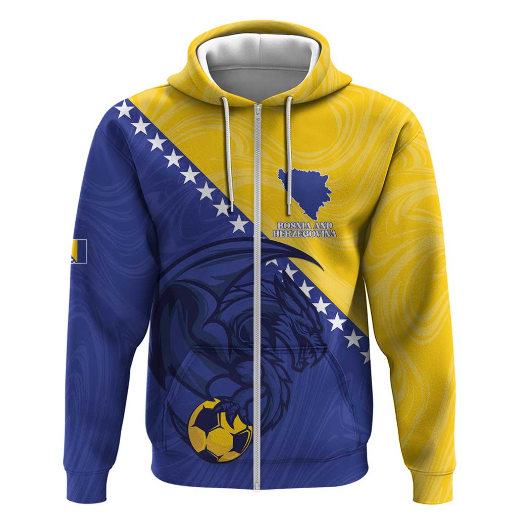 Custom Bosnia and Herzegovina Football 2026 Zip Hoodie The Dragons Of Europe - Wonder Print Shop