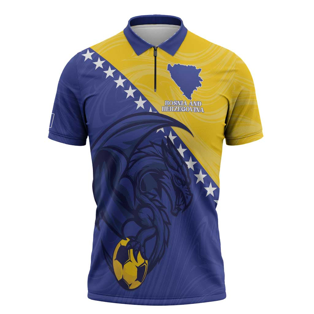Custom Bosnia and Herzegovina Football 2026 Zipper Polo Shirt The Dragons Of Europe - Wonder Print Shop