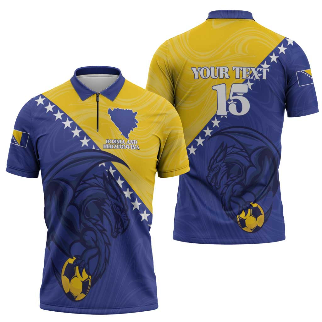Custom Bosnia and Herzegovina Football 2026 Zipper Polo Shirt The Dragons Of Europe - Wonder Print Shop