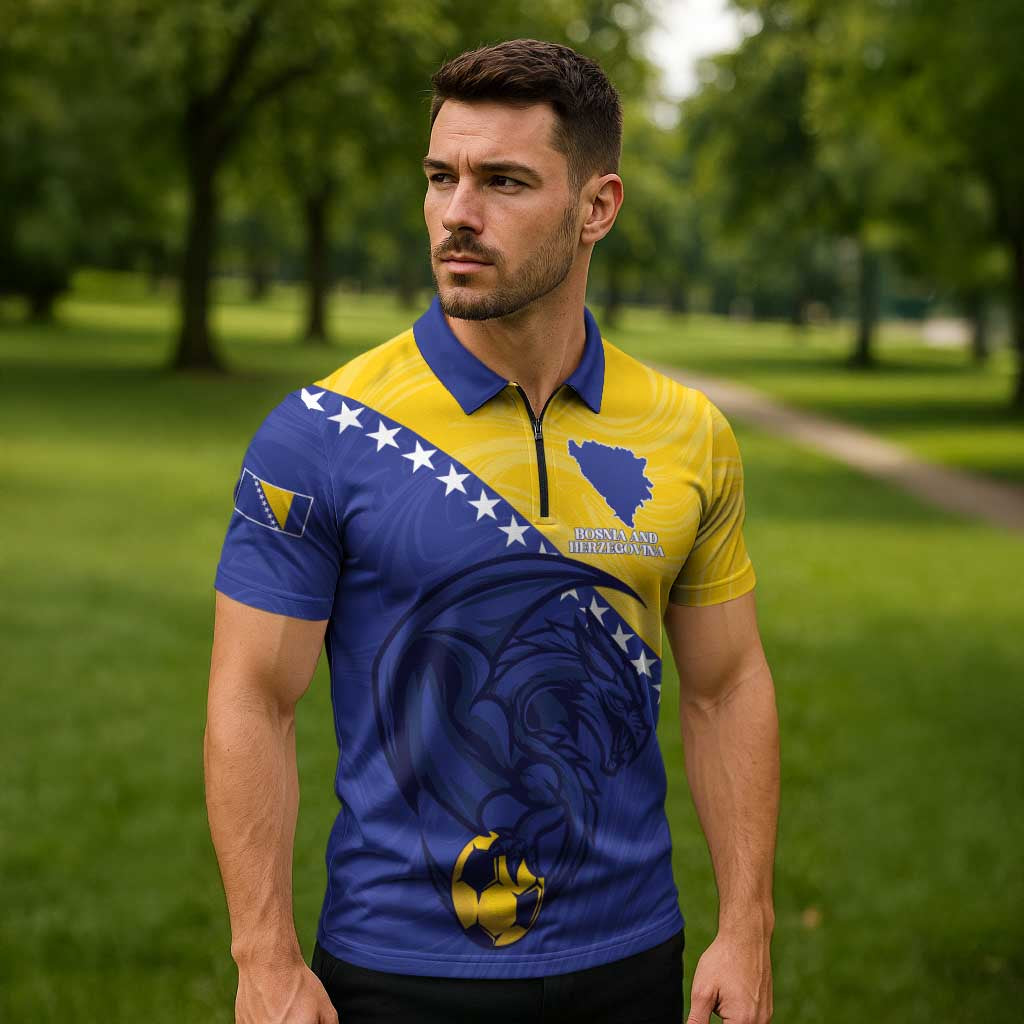 Custom Bosnia and Herzegovina Football 2026 Zipper Polo Shirt The Dragons Of Europe - Wonder Print Shop