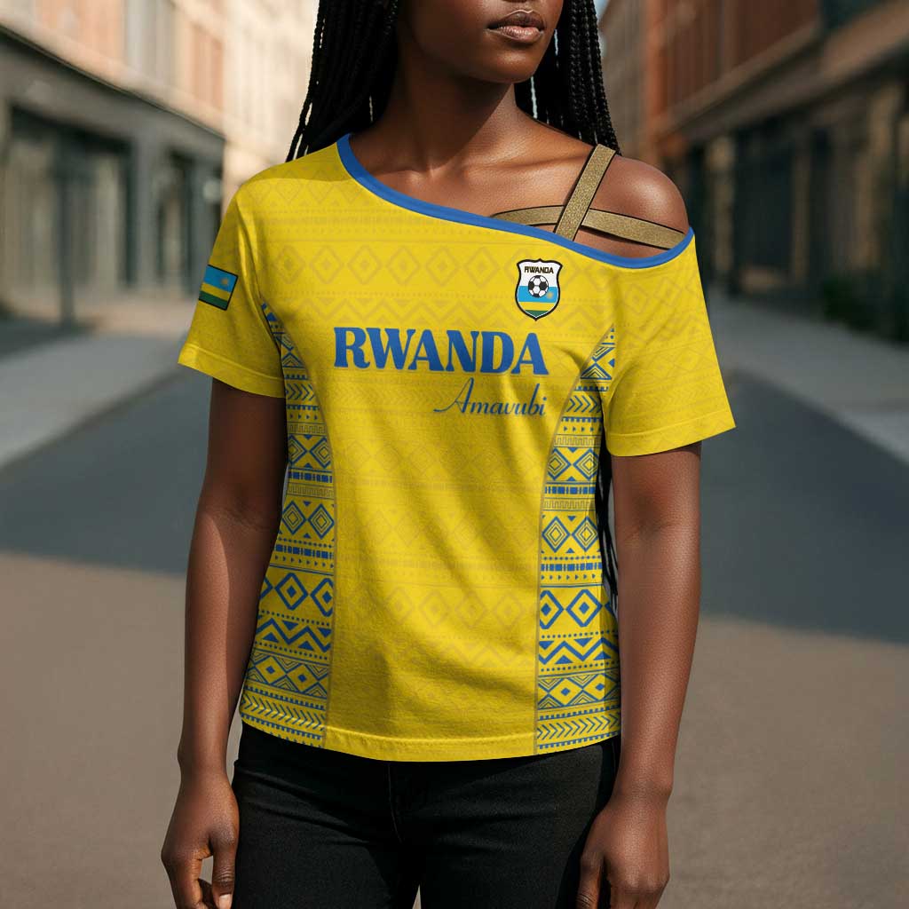 Rwanda Football Custom Cross Shoulder Shirt Stand With Amavubi - Yellow - Wonder Print Shop