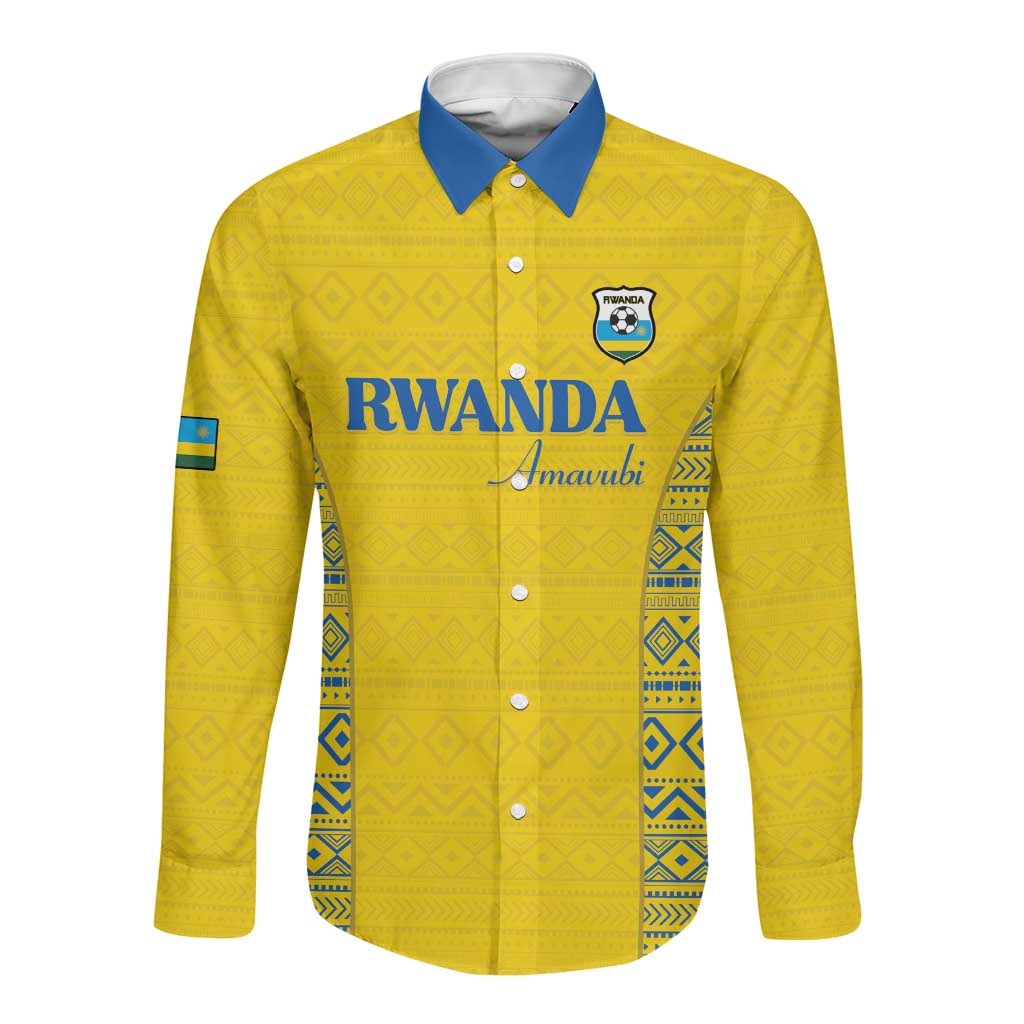 Rwanda Football Custom Long Sleeve Button Shirt Stand With Amavubi - Yellow - Wonder Print Shop