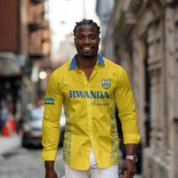 Rwanda Football Custom Long Sleeve Button Shirt Stand With Amavubi - Yellow - Wonder Print Shop