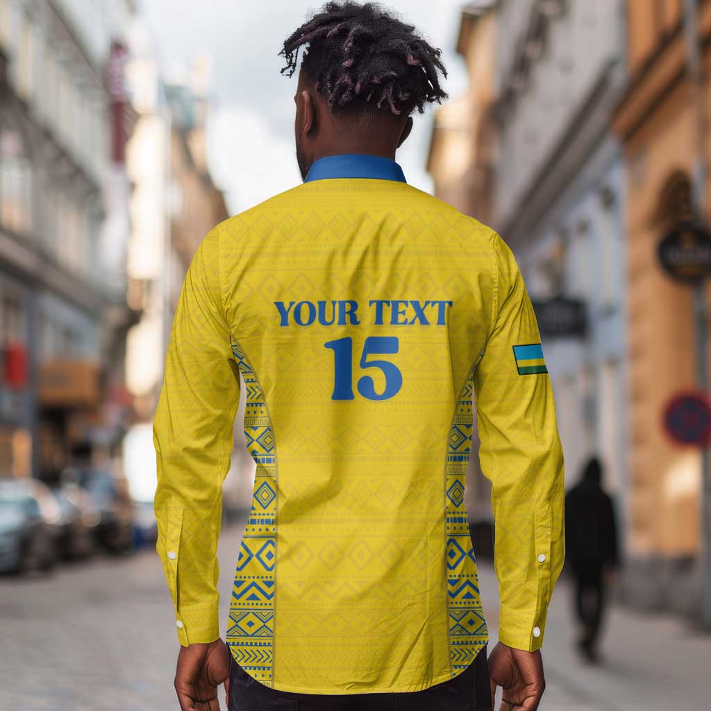 Rwanda Football Custom Long Sleeve Button Shirt Stand With Amavubi - Yellow - Wonder Print Shop