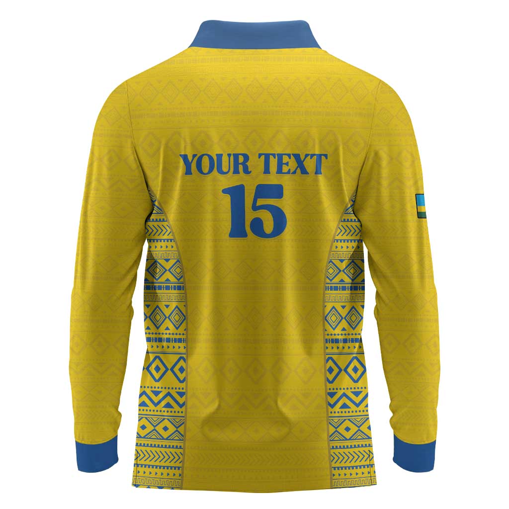 Rwanda Football Custom Long Sleeve Polo Shirt Stand With Amavubi - Yellow - Wonder Print Shop