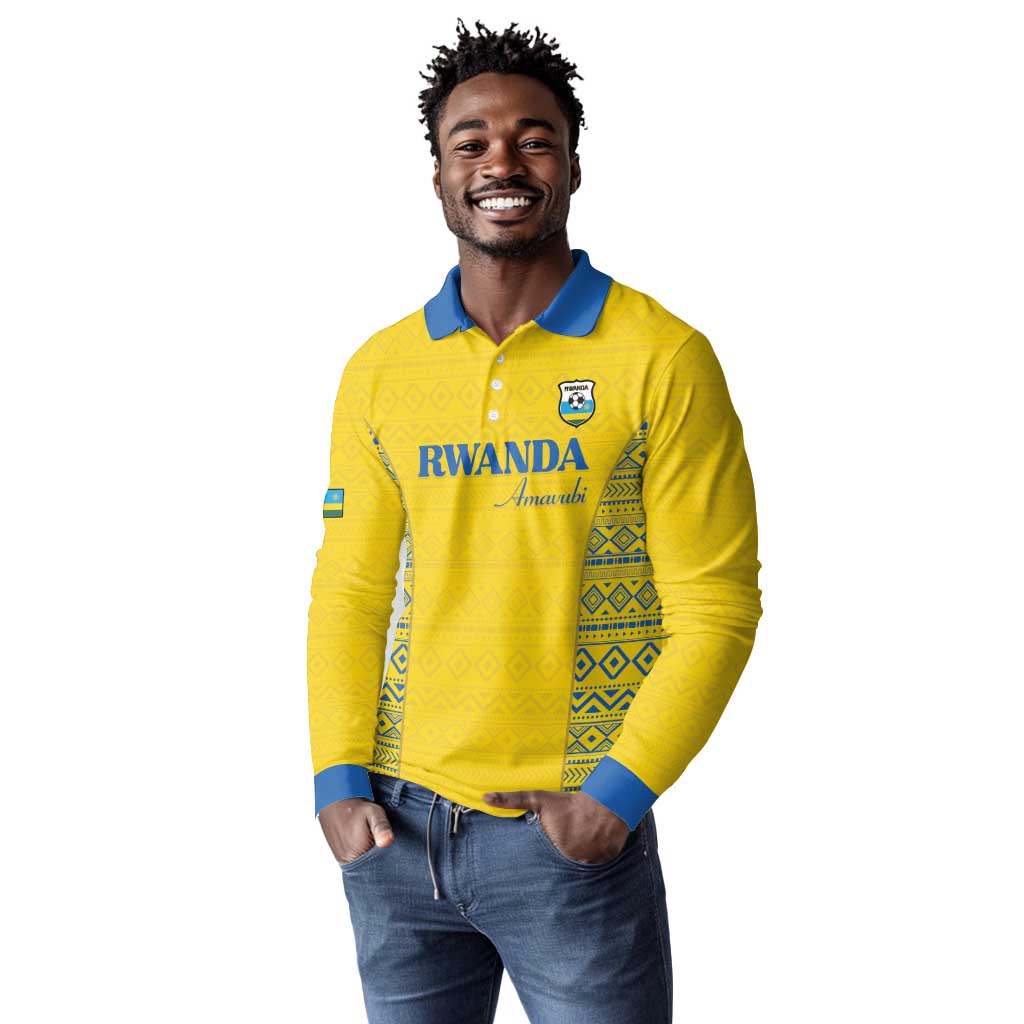 Rwanda Football Custom Long Sleeve Polo Shirt Stand With Amavubi - Yellow - Wonder Print Shop