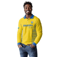 Rwanda Football Custom Long Sleeve Polo Shirt Stand With Amavubi - Yellow - Wonder Print Shop