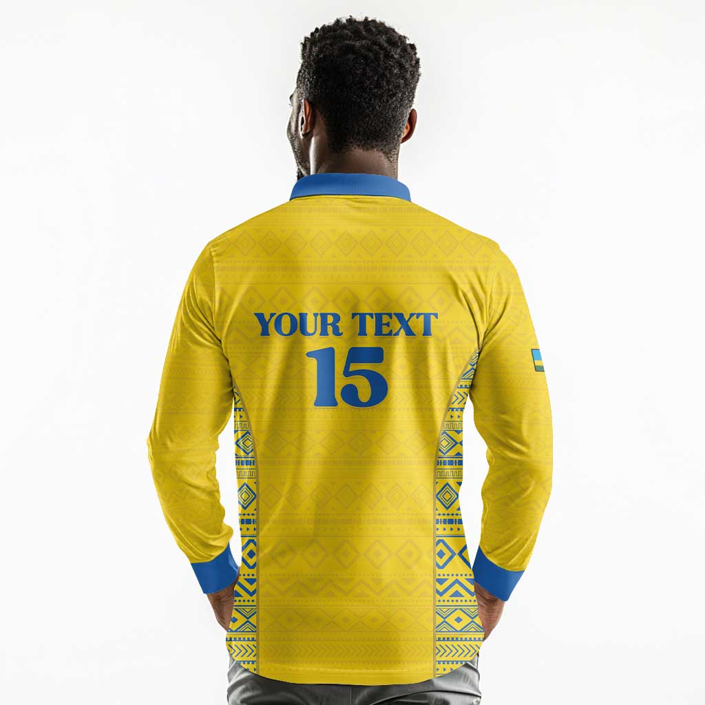 Rwanda Football Custom Long Sleeve Polo Shirt Stand With Amavubi - Yellow - Wonder Print Shop