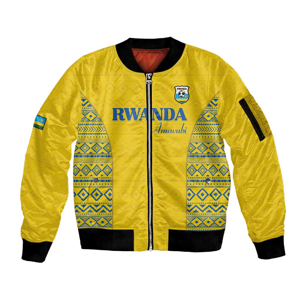 Rwanda Football Custom Sleeve Zip Bomber Jacket Stand With Amavubi - Yellow - Wonder Print Shop