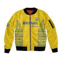 Rwanda Football Custom Sleeve Zip Bomber Jacket Stand With Amavubi - Yellow - Wonder Print Shop