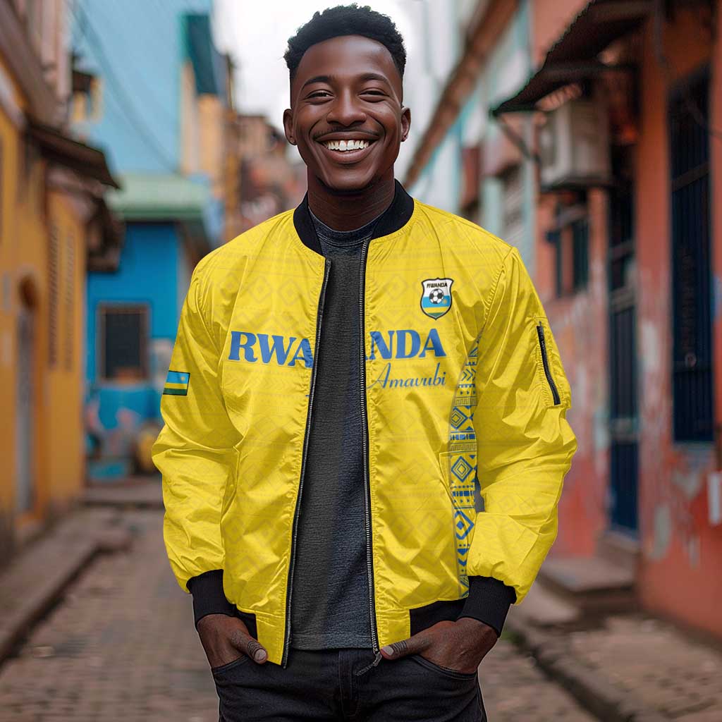 Rwanda Football Custom Sleeve Zip Bomber Jacket Stand With Amavubi - Yellow - Wonder Print Shop