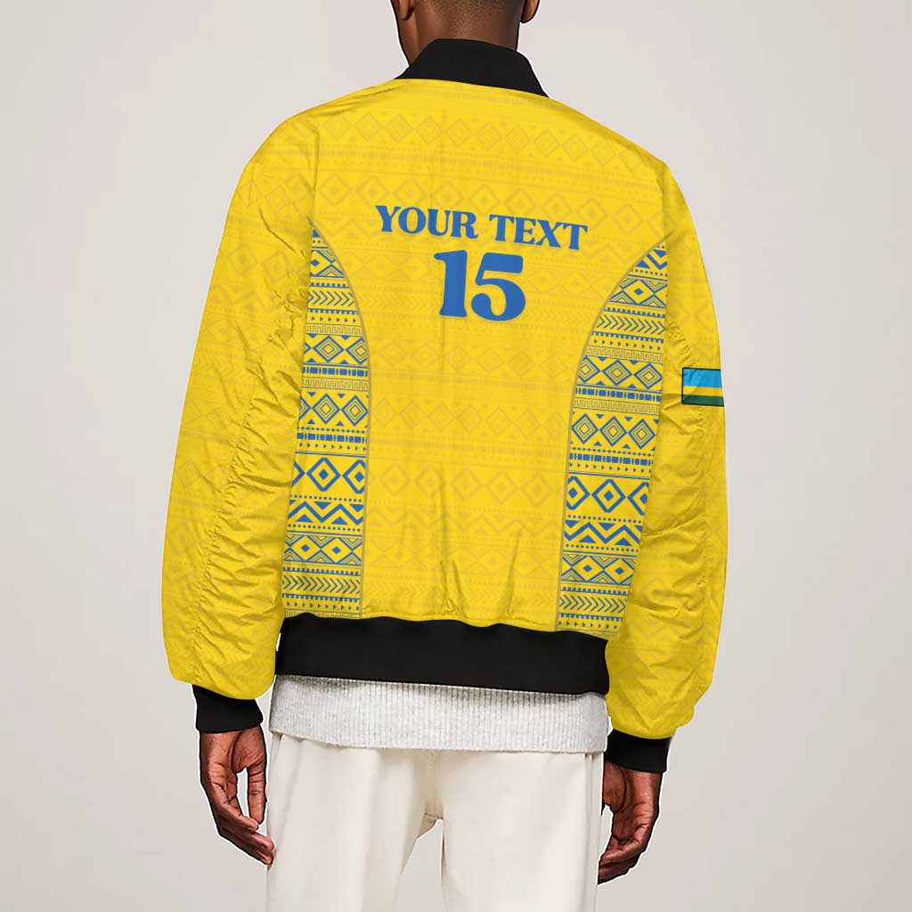 Rwanda Football Custom Sleeve Zip Bomber Jacket Stand With Amavubi - Yellow - Wonder Print Shop