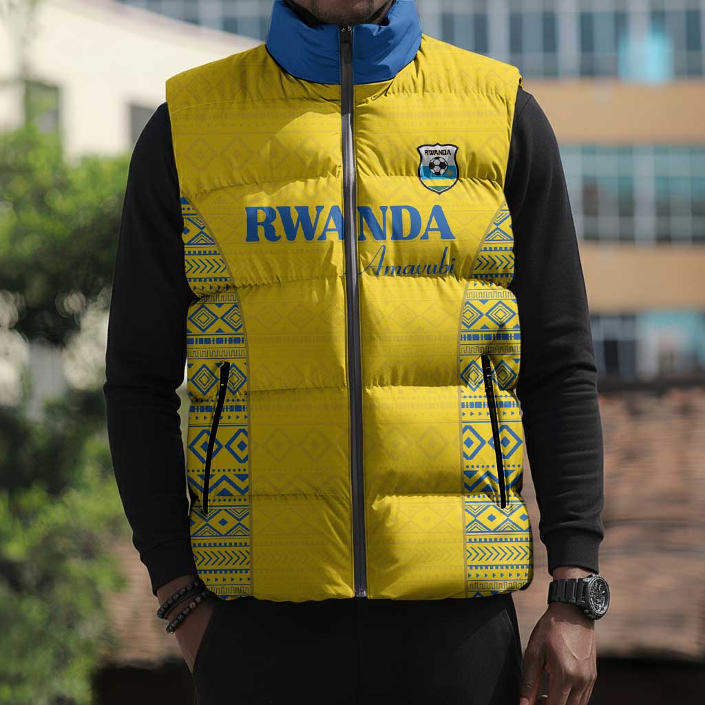 Rwanda Football Custom Sleeveless Puffer Jacket Stand With Amavubi - Yellow - Wonder Print Shop